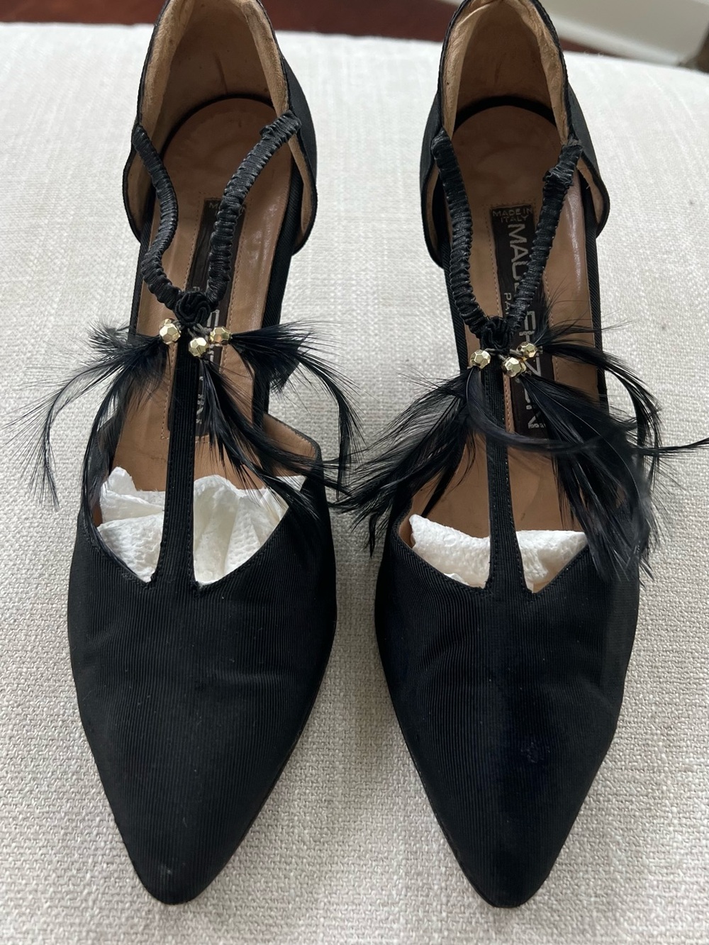 MAUD FRIZON Black Satin with Feathers Size 38
